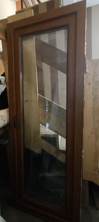 conjunto puerta+ ventana pvc roble/doble cristal