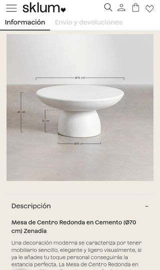 Mesa de Centro cemento Zenadia SKLUM