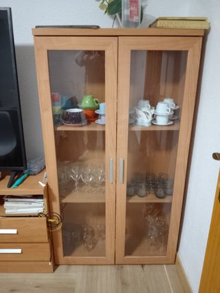 Mueble TV marrón - madera y cristal