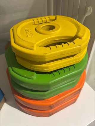 Barra Pesas 20kg + Discos Colores