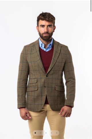 Americana Curzon cuadros marrón-verde Vintage