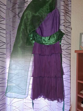 Vestido fiesta - morado y verde