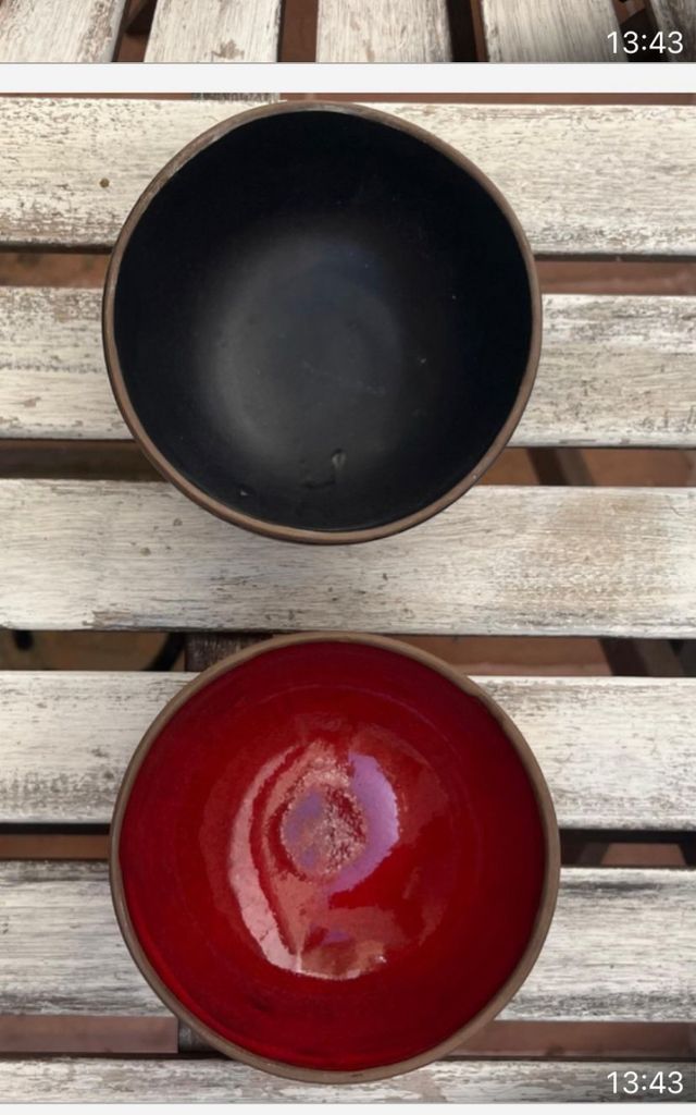 2 Boles cerámica La Bisbal - rojo y negra