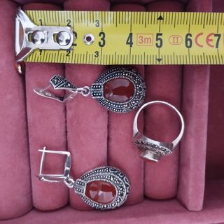 Plata pendientes y anillo