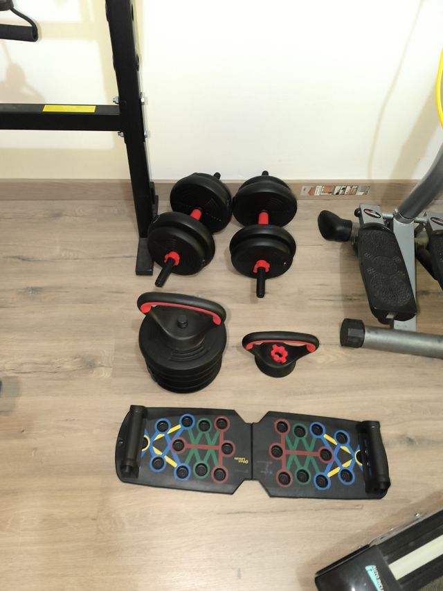 GYM presbanco,,step, mancuernas , banco abdominal