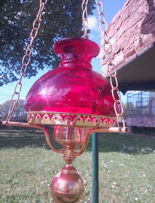 2 Lamparas Vintage rojo cereza de opalina .