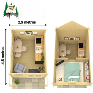 Casa Bunkie con altillo, prefabricada de madera