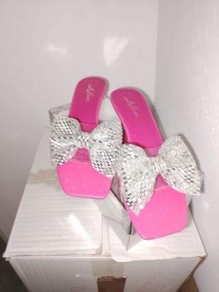 Sandalias Rosa con Lazo Brillante tacón chupete