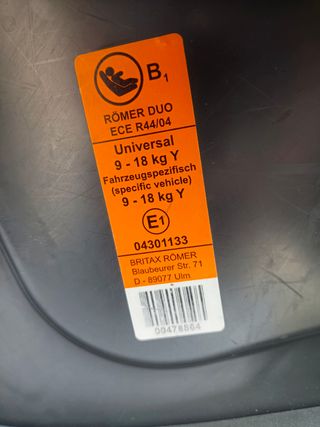 Silla coche Römer Duo Isofix 9-18kg
