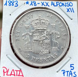 Moneda PLATA 5 Pesetas 1883 *(18-XX) ALFONSO XII