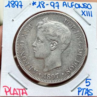 Moneda PLATA 5 Pesetas 1897 *(18-97) ALFONSO XIII.