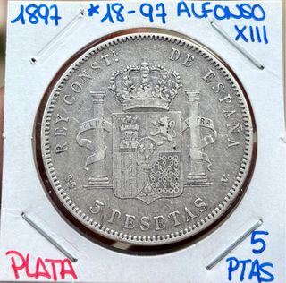Moneda PLATA 5 Pesetas 1897 *(18-97) ALFONSO XIII.