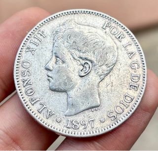 Moneda PLATA 5 Pesetas 1897 *(18-97) ALFONSO XIII.