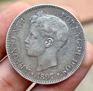 Moneda PLATA 5 Pesetas 1897 *(18-97) ALFONSO XIII.