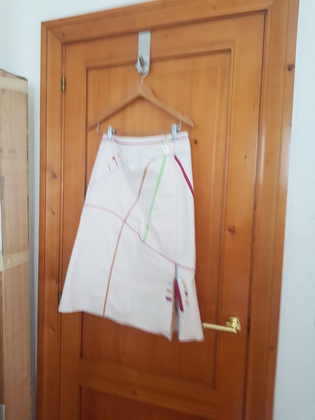 Falda midi algodón - Rosa/Blanco