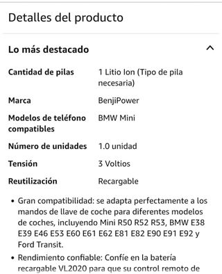 Batería recargable para coche Míni Cooper
