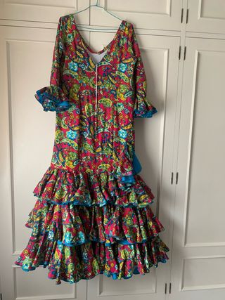 Traje gitana rojo turquesa