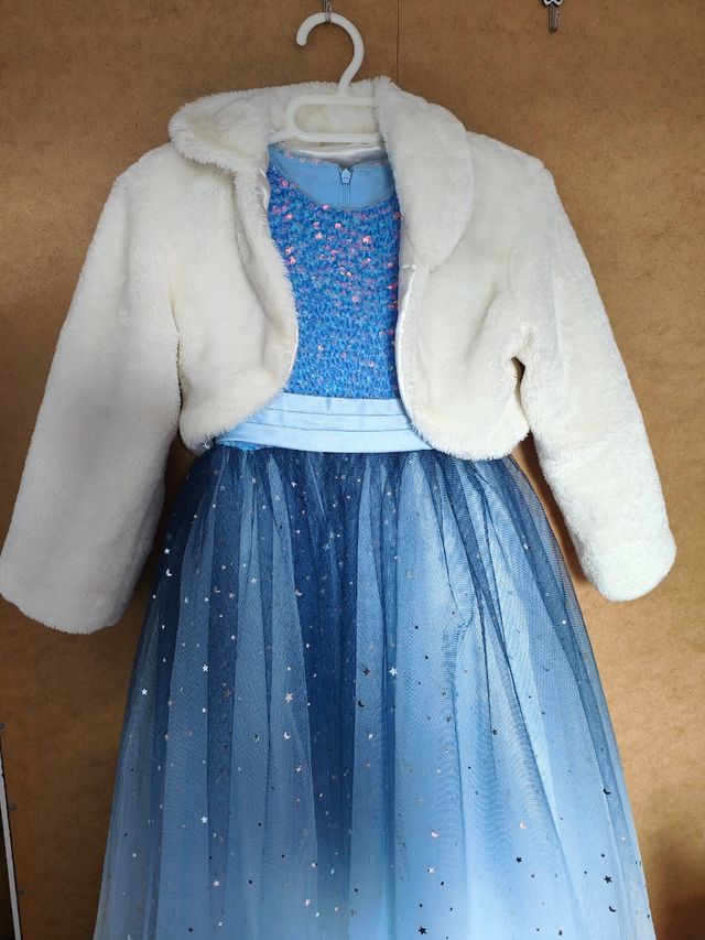 Vestido niña lentejuelas celeste y chaqueta
