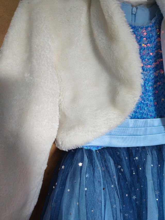 Vestido niña lentejuelas celeste y chaqueta