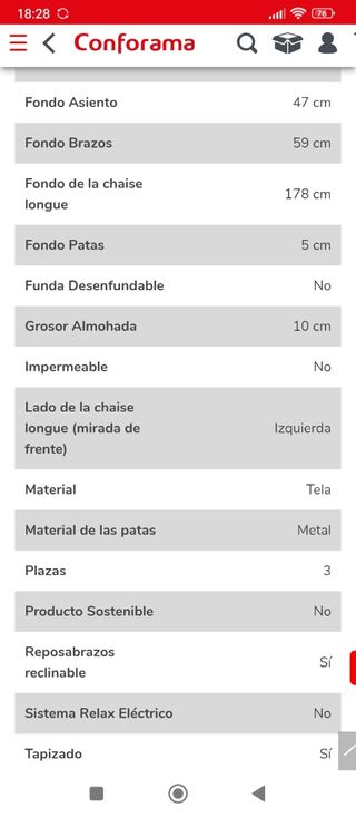 Sofá rinconera 3 plazas Conforama