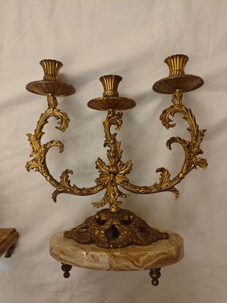 Reloj bronce + candelabros: juego antiguo