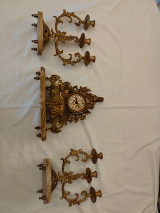 Reloj bronce + candelabros: juego antiguo