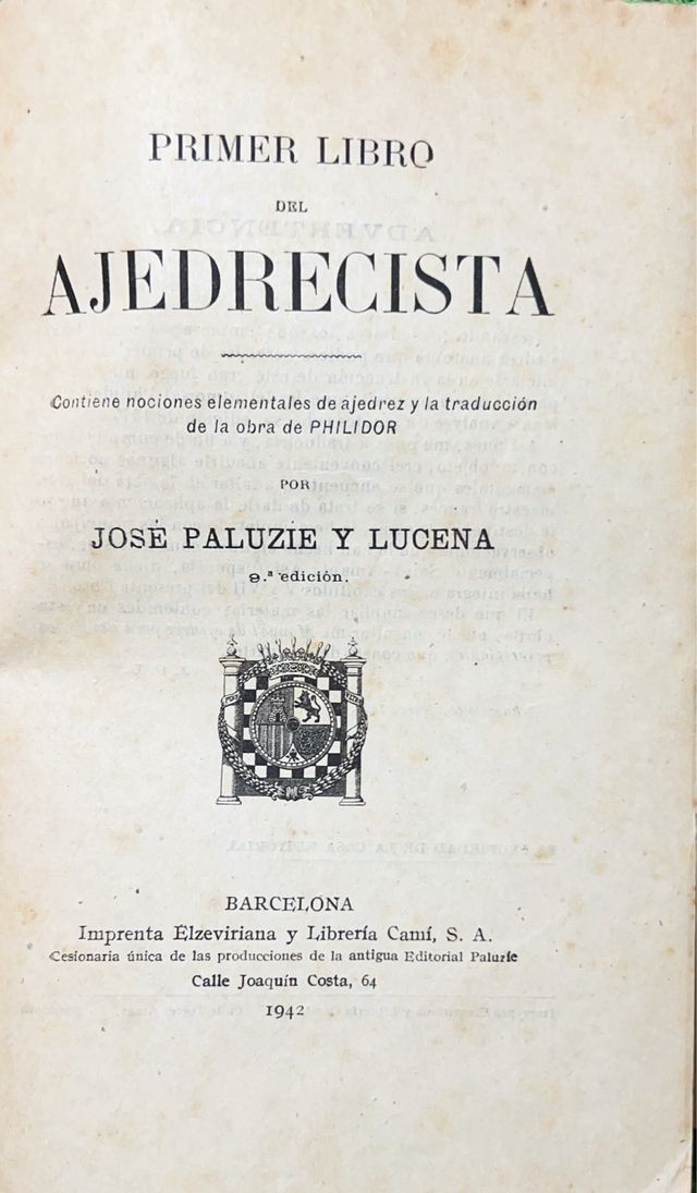 PRIMER LIBRO DEL AJEDRECISTA. 1942