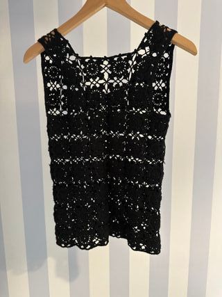 Blusa top crochet ganchillo mujer negra Talla S 