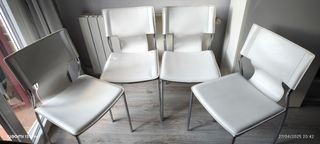 4 Sillas Comedor Blancas y Plateadas