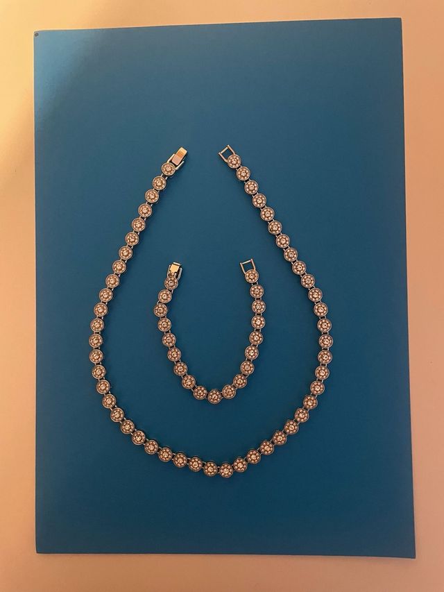 Conjunto colar e pulseira em aco 