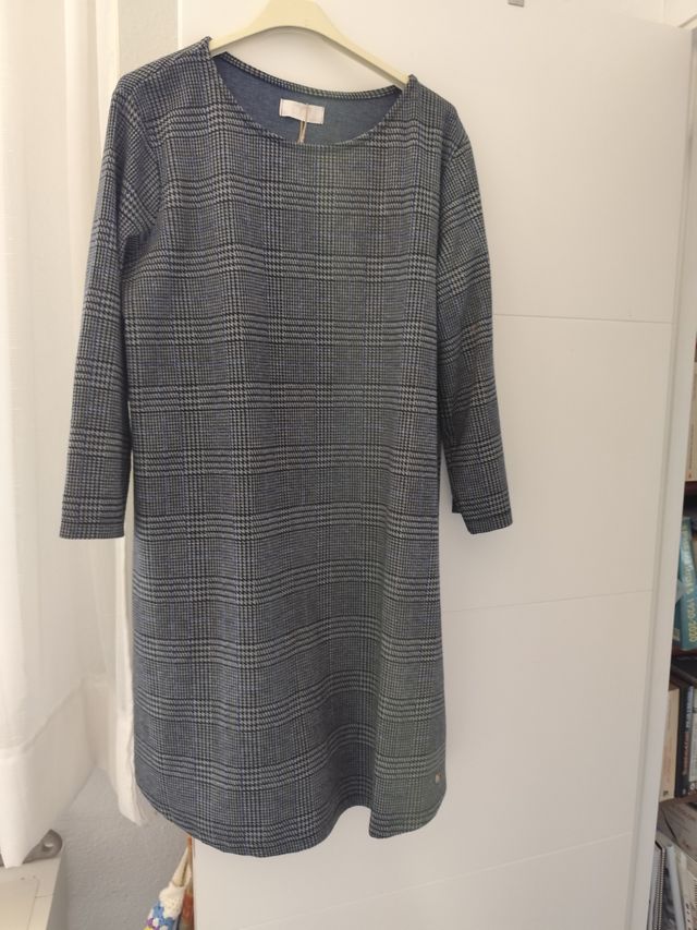 Vestido cuadros gris-azul