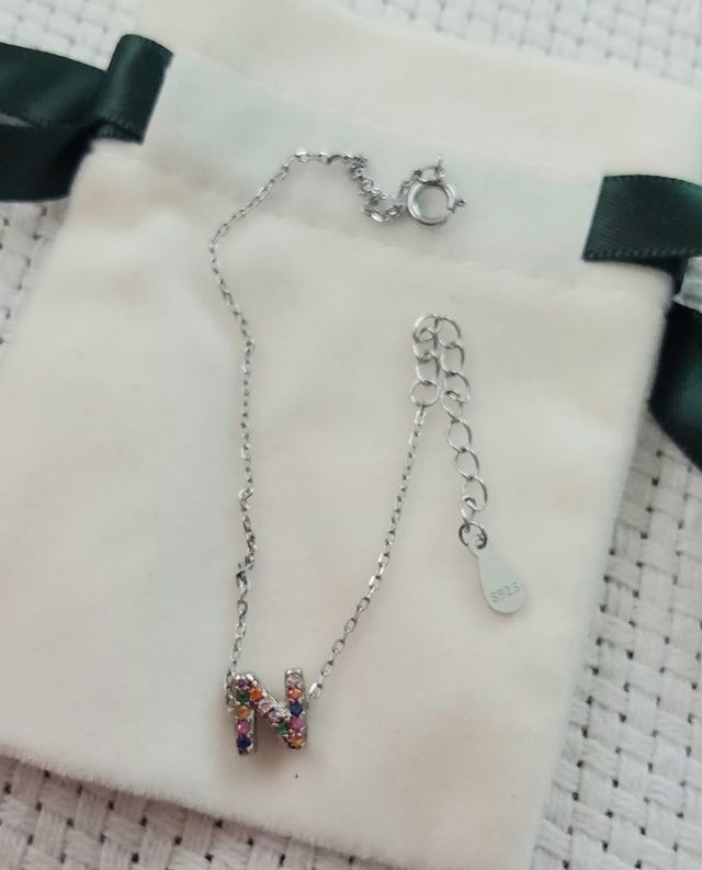 Pulsera Plata inicial N multicolor