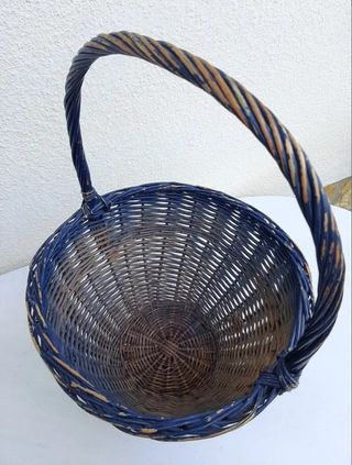 Cesta mimbre azul vintage