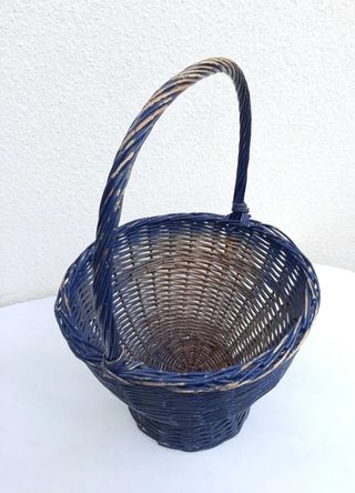 Cesta mimbre azul vintage