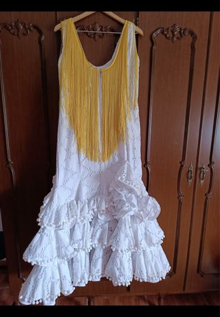 Vestido Flamenca Blanco - Flecos Amarillos