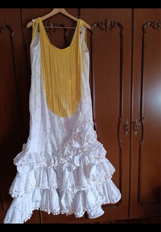 Vestido Flamenca Blanco - Flecos Amarillos