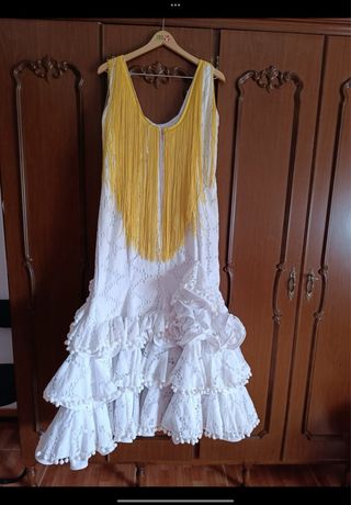 Vestido Flamenca Blanco - Flecos Amarillos