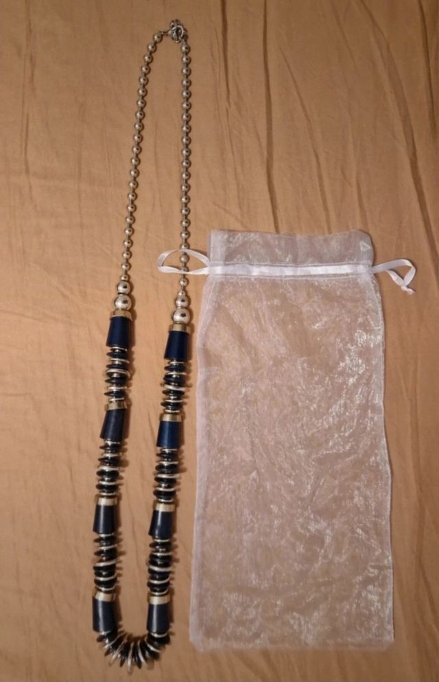 Collana lunga | Metallo & legno blu