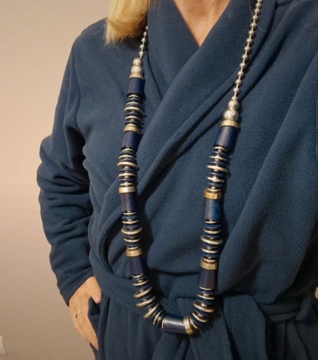 Collana lunga | Metallo & legno blu
