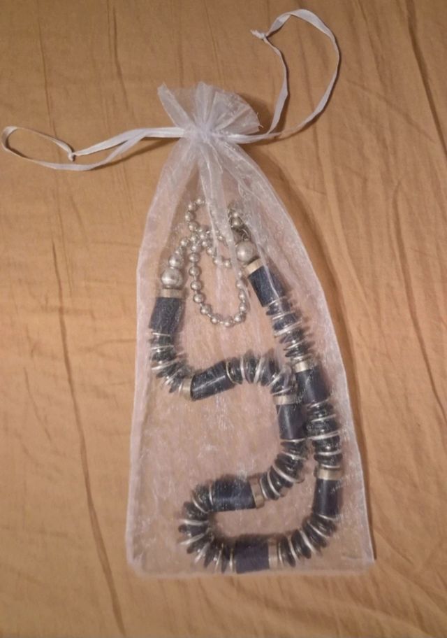 Collana lunga | Metallo & legno blu