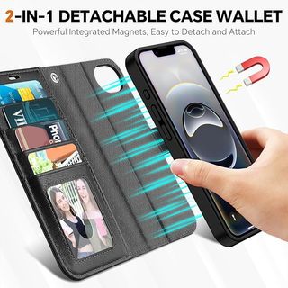 TUCCH Funda iPhone 16e Cuero Negro Cartera 2en1