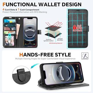 TUCCH Funda iPhone 16e Cuero Negro Cartera 2en1