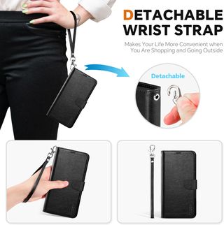 TUCCH Funda iPhone 16e Cuero Negro Cartera 2en1