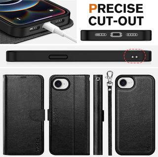 TUCCH Funda iPhone 16e Cuero Negro Cartera 2en1