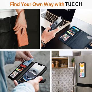 TUCCH Funda iPhone 16e Cuero Negro Cartera 2en1