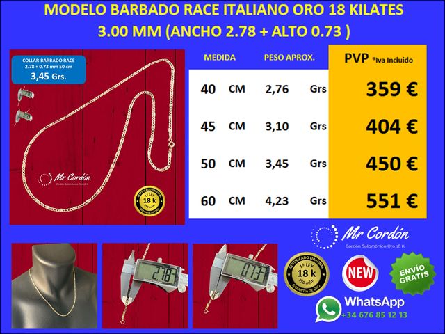 Collar Barbado Race 3.00 mm Oro 18 Kilates