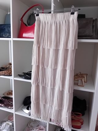 Falda beige flecos - Regalo prenda