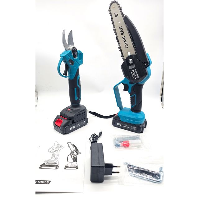KIT Potatura Forbice e Motosega con 2 Batterie