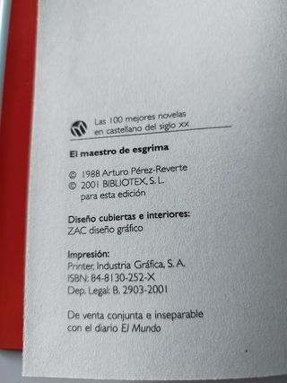 El maestro de esgrima. Arturo Pérez Reverte