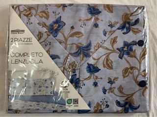 Completo Lenzuola Matrimoniale Beige & Blu